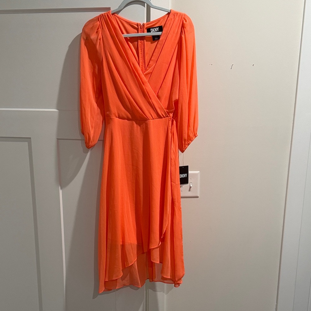 DKNY Women's Vibrant Orange High Low Dress